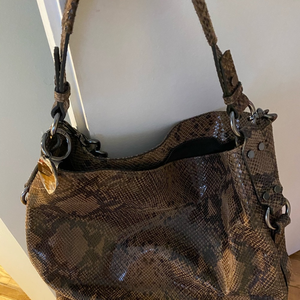 Brown Leather Python Print Hobo Bag - image 2